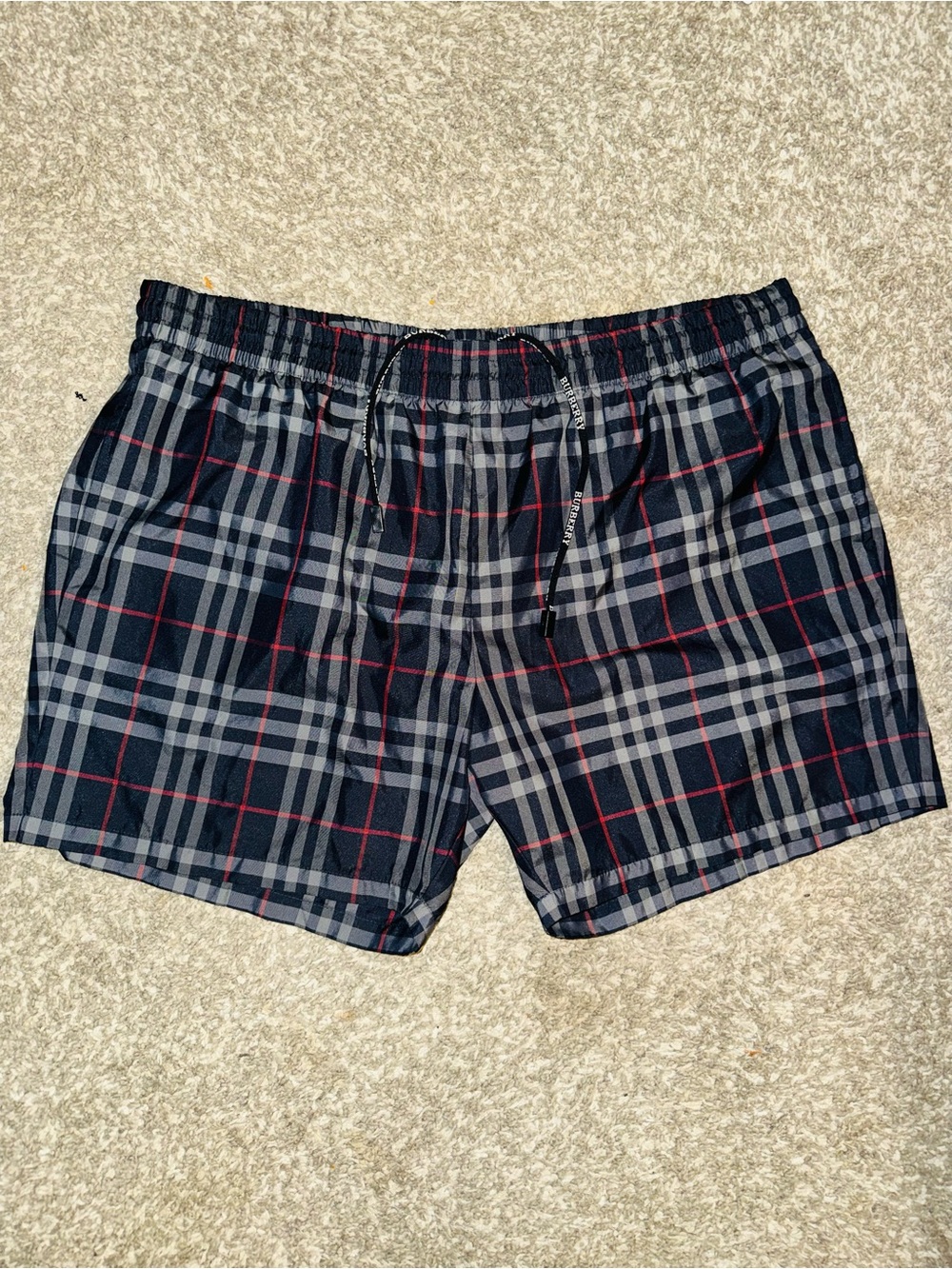 Vintage Burberry Navy and Red Plaid Swim Shorts w/ Burberry Lace size XL